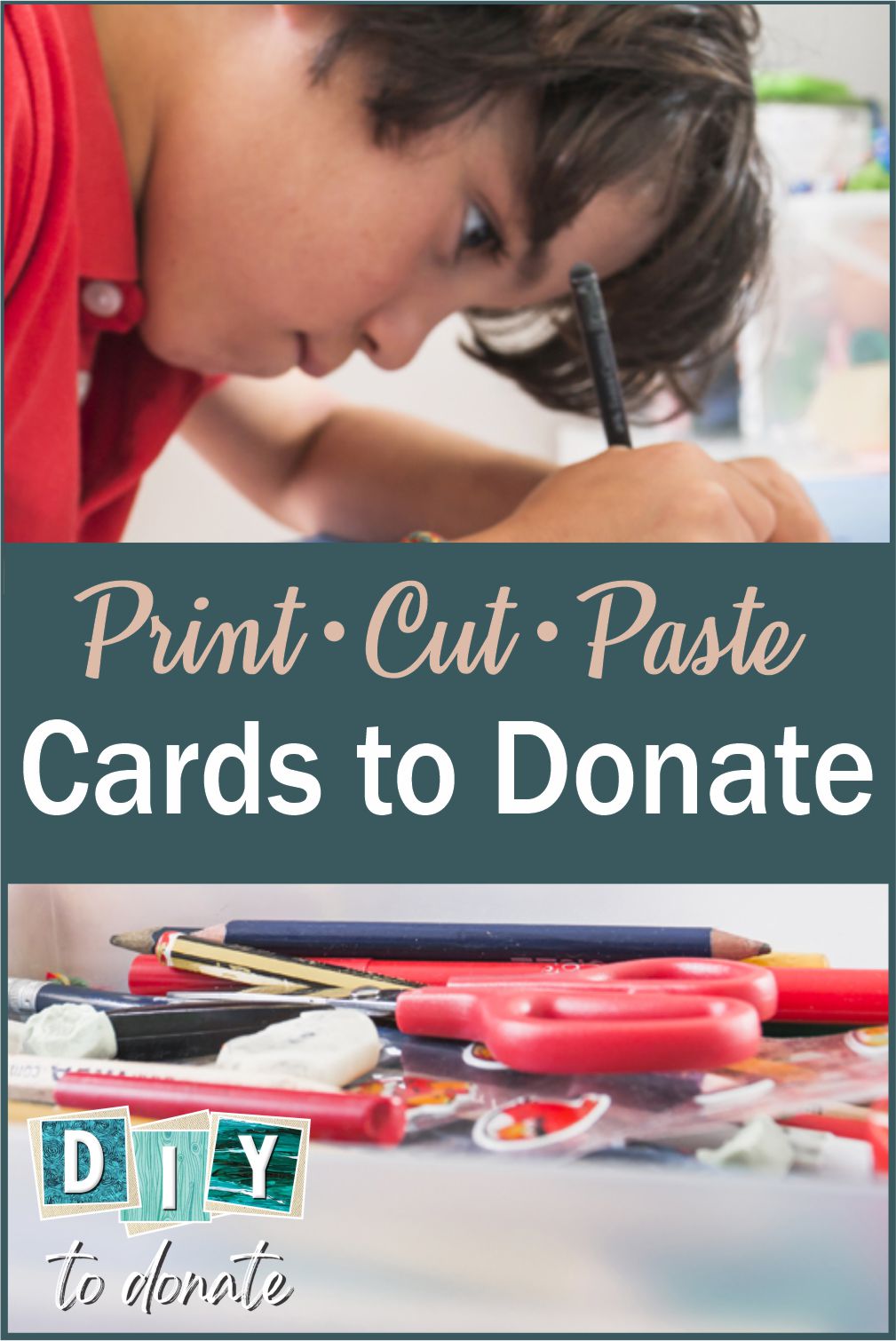 Making cards for hospitalized kids is a rewarding way to introduce your children to community service. Use our free printables for fun cut and paste cards. #diytodonate #diy #printables #giving #donate #cards #smiles #communityservice #freeprintables #rewarding