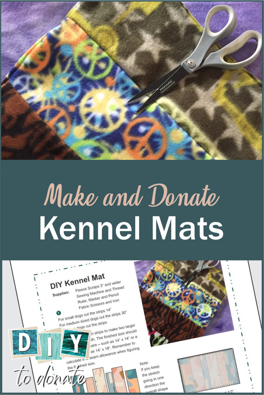 Round up fleece scraps and make kennel mats for animal shelters. They are easy to make for beginner sewers and will cost you nothing to make. #diytodonate #diy #donate #animalshelters #shelters #animals #pets #sewing #communityservice #community