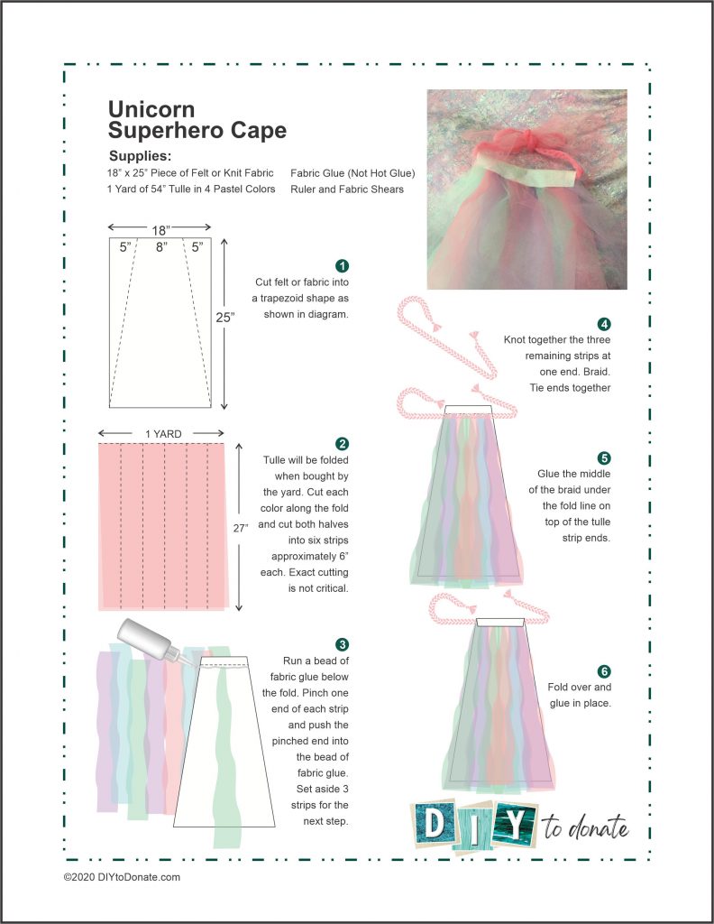 Instructions for No-Sew Unicorn Superhero Capes